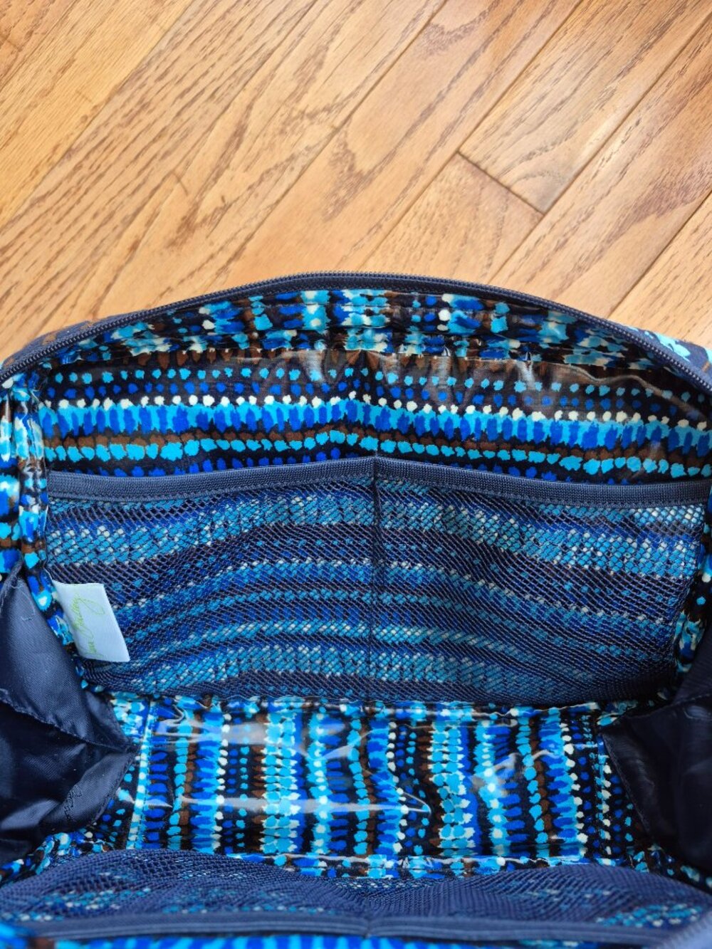 Vera Bradley Double Zip Brush Cosmetic Vanity Bag Java Blue Floral - Picture 8 of 12